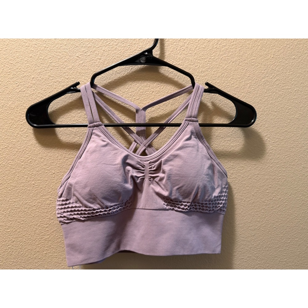 Halara Womens Seamless Ruched‎ Longline Sports Bra Lavender Purple Strappy Small